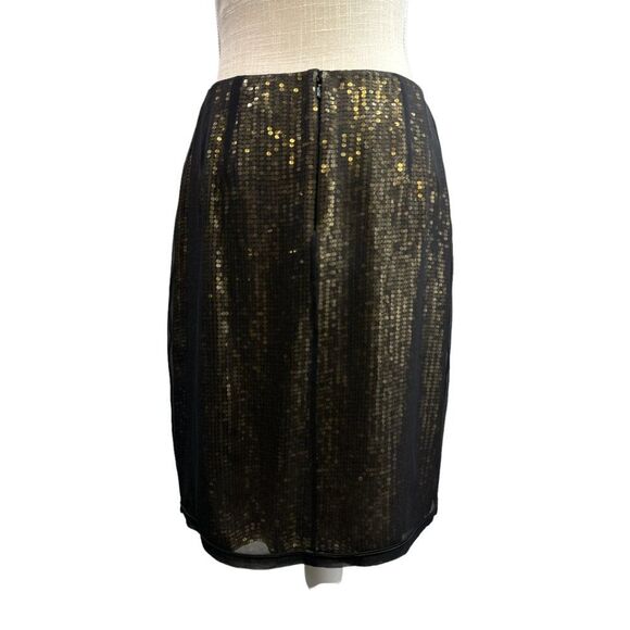 Linda Allard Ellen Tracy Black Sheer Silk Overlay Gold Sequin Skirt Size 12 NWT - Picture 3 of 12